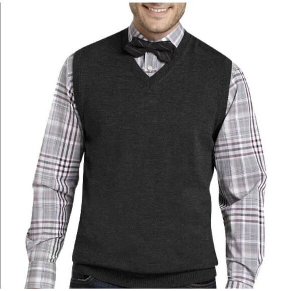 Pronto UOMO Men's 100% Merino Wool Knit Sweater Vest Charcoal Heather Sz L - Picture 1 of 10